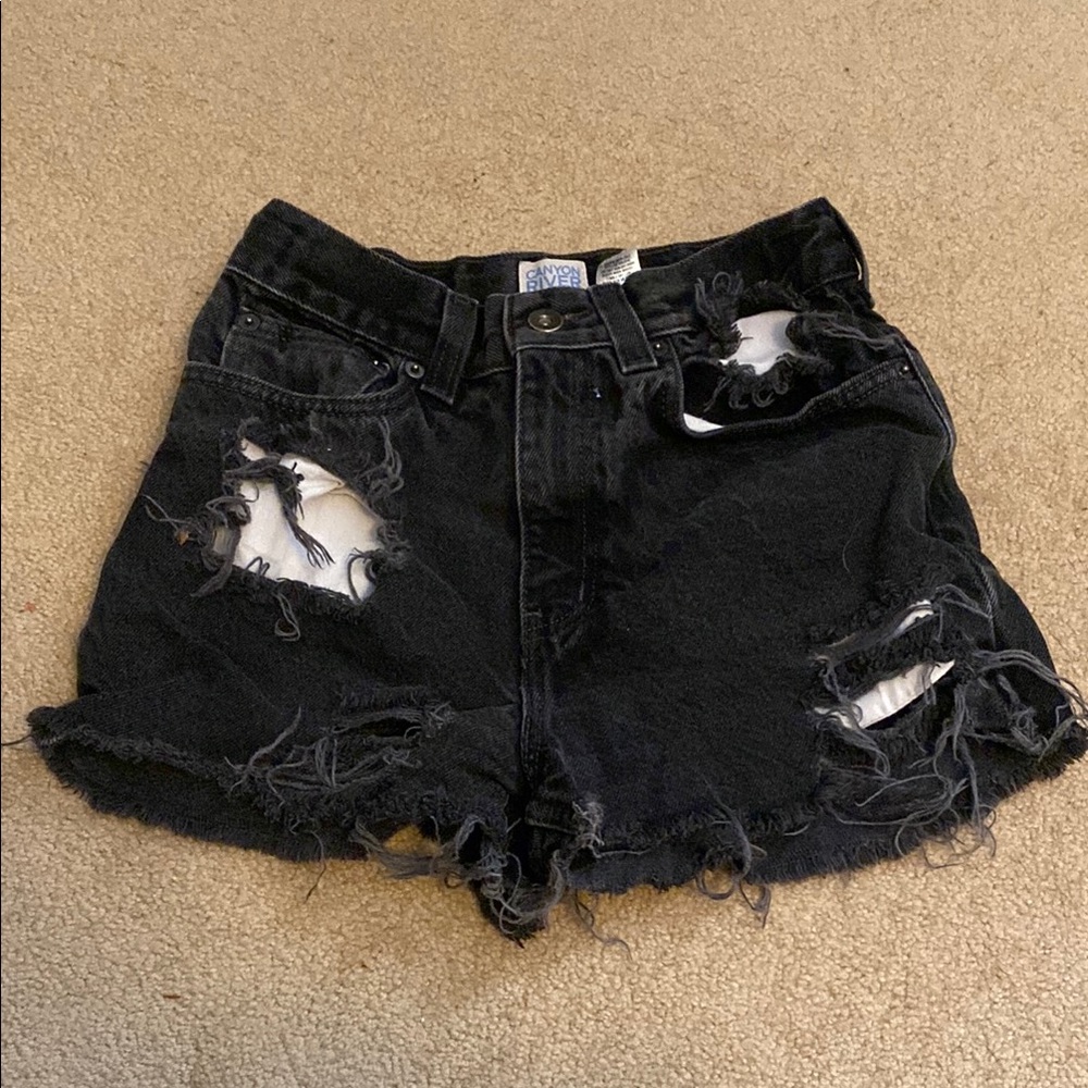Kids Distressed Black Denim Shorts